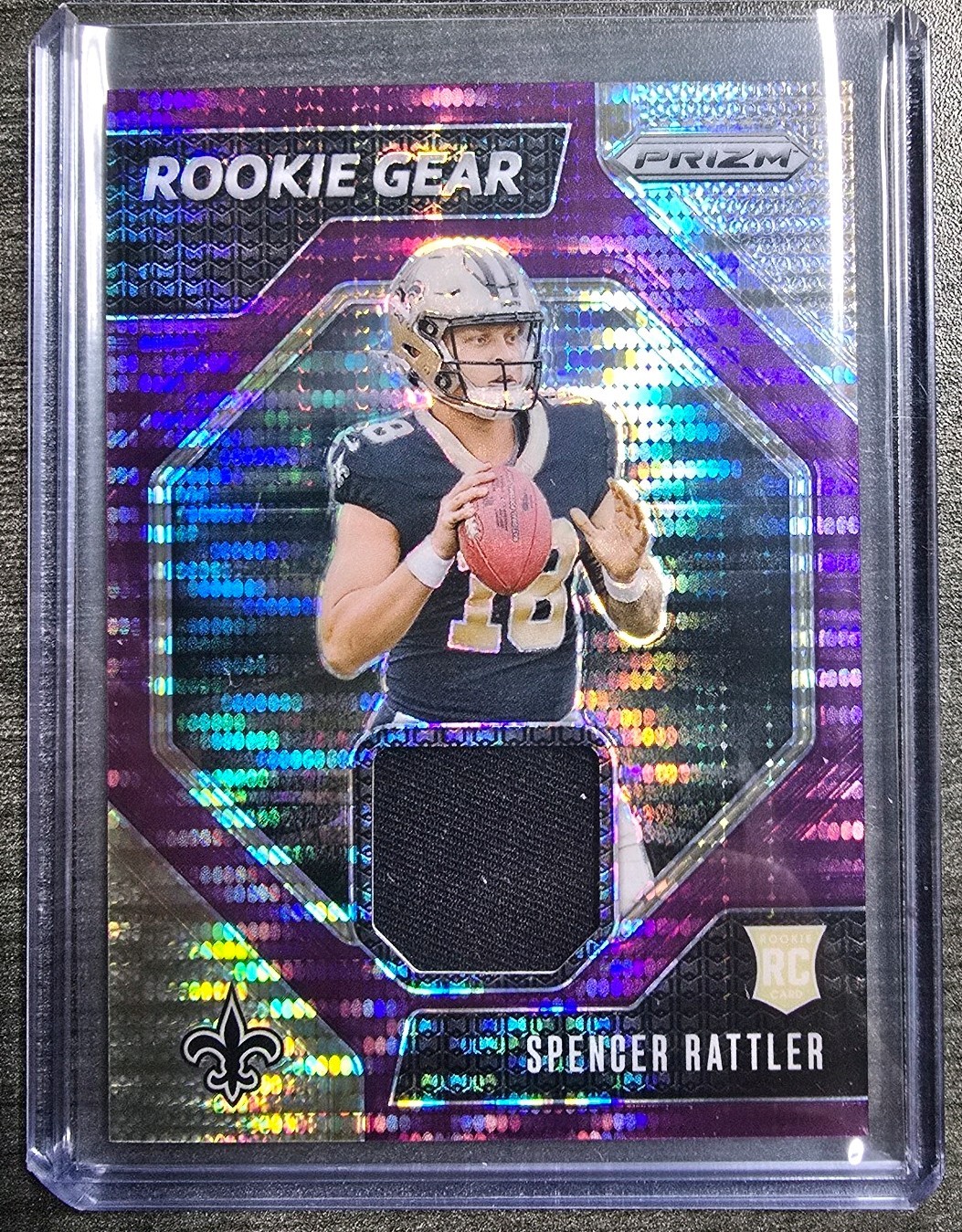 2024 Panini Prizm - Rookie Gear Spencer Rattler Purple Pulsar Prizm (MEM, RC)