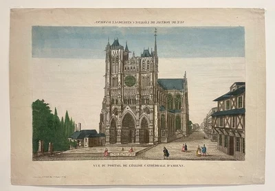 Vue d'optique - BASSET- "Vue du portail de l'église cathédrale d'Amiens", XVIIIe - Photo 1/4