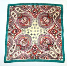 Vintage 1960s Pastel Paisley Silk Scarf Cream Pink Orange Aqua Blue 17" x 16"