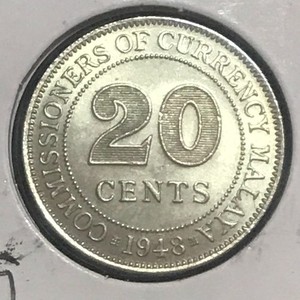 Malaya 20 Cents KM 9 Gem BU 1948