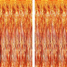 2 Pack 6.4 Ft x 8.2 Ft Metallic Tinsel Foil Fringe Curtains Streamer Orange
