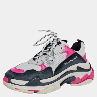 Balenciaga WhitePink Leather And Mesh Triple S Platform Sneakers