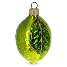 Lime with Shiny Leaf Glass Christmas Ornament
