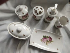 Waverly Spring Romance Floral Gingham Bathroom Set Soap Tumbler Holders Lot of 6