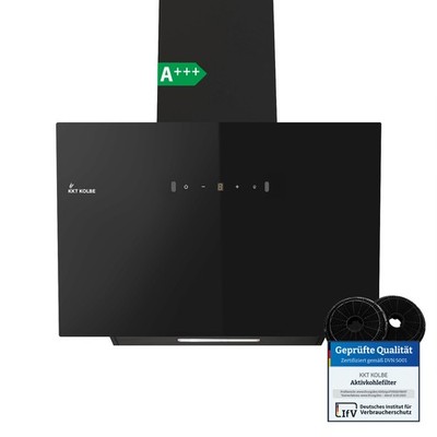 Dunstabzugshaube 60cm Umluft Abluft Kopffrei Wandhaube Schräghaube schwarz Glas