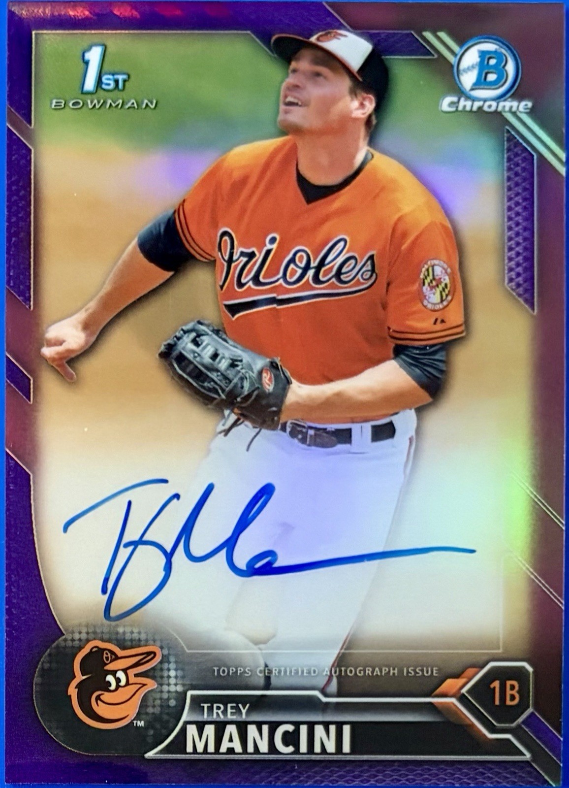 Trey Mancini 2016 Bowman Chrome RC Purple Refractor Auto Autograph #d /250!