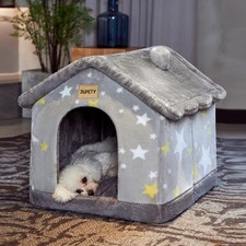 JIUPETY Cute Indoor Dog Houses, Dog Bed with Cover Cave, M Size for 7-14 Lb D...