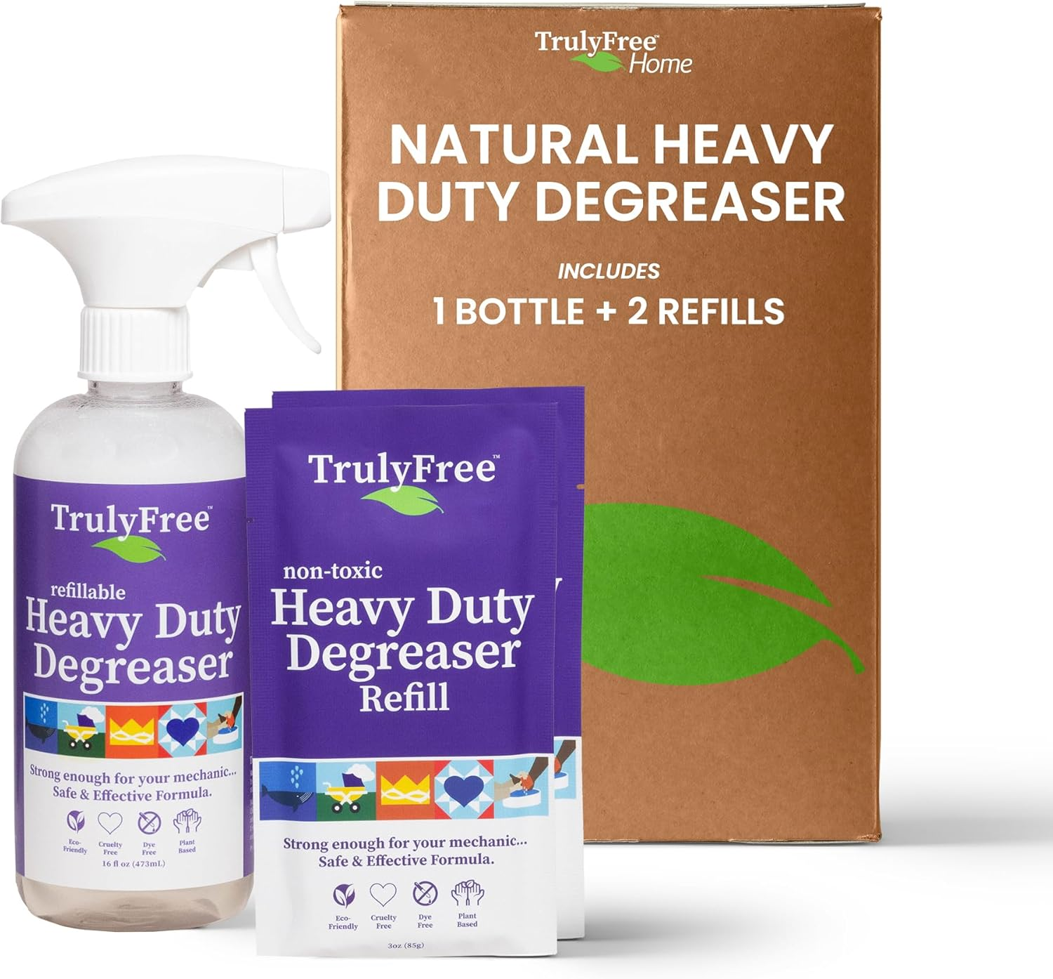 Heavy Duty Degreaser Kit – 16oz Bottle + 2 Refills for Kitchen & Auto Cleaning