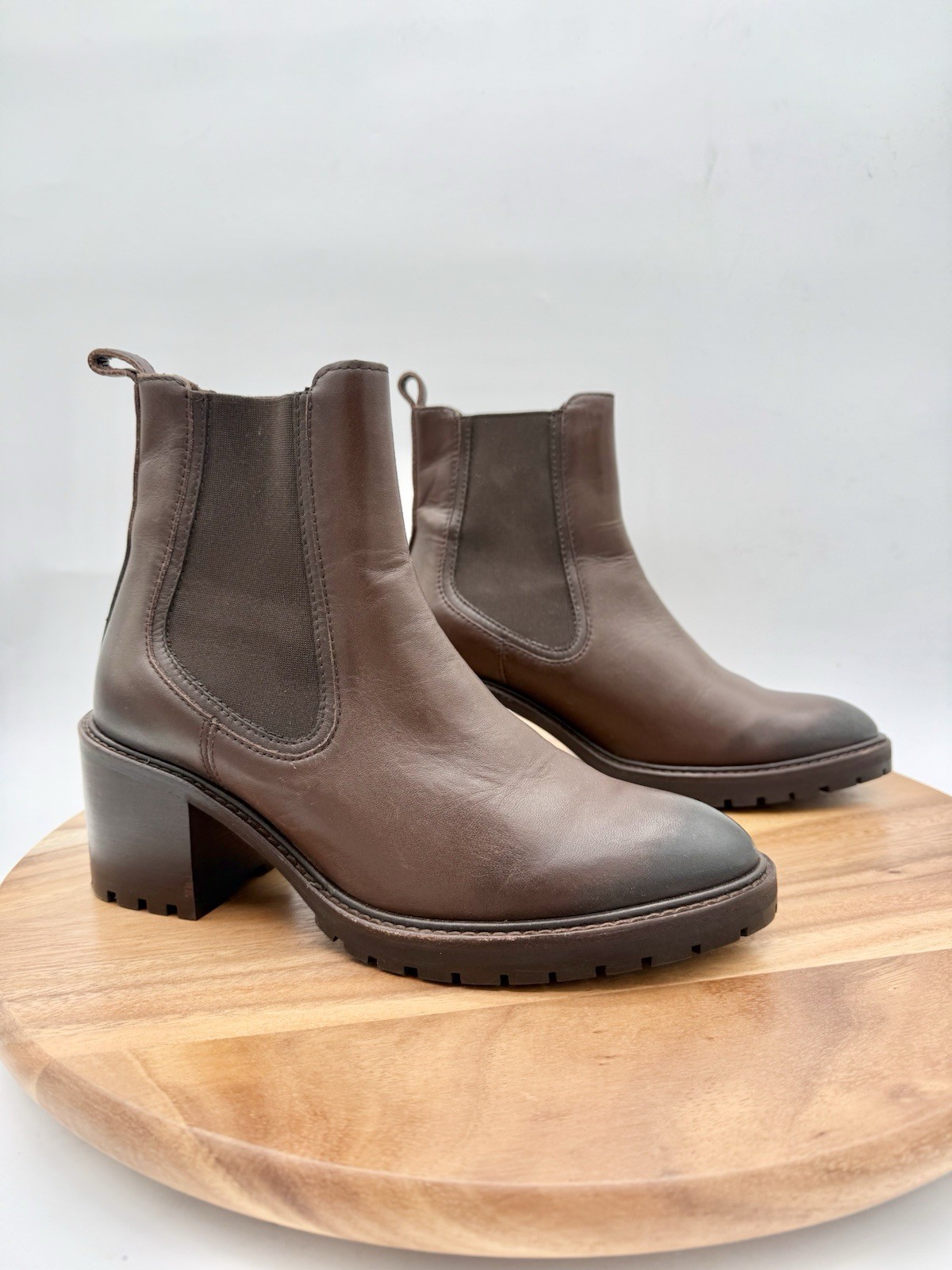 Thursday Co Women's Brown Leather Chunky Heel Chelsea Boots Size 8