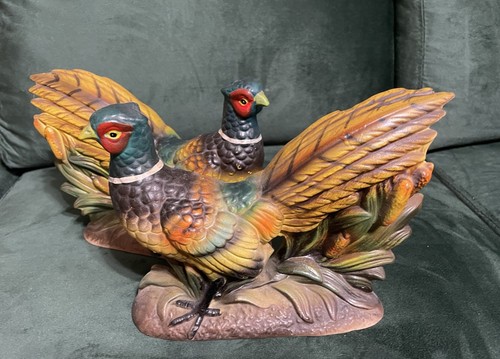 Vintage Pair Of ARTMARK Ceramic Pheasant Figurines, Japan, 6x8.5”, Vivid Colors