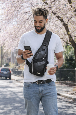 Unbranded Black Sling Bag for Men Crossbody Backpack w/ USB Charging