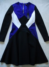 Versace Purple Black Long Sleeve V-Neck Flared Midi Dress IT42 Authentic Confirm