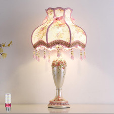 Lovely Table Lamp with Fabric Lampshade, Antique Flower Decorative Bedside Desk