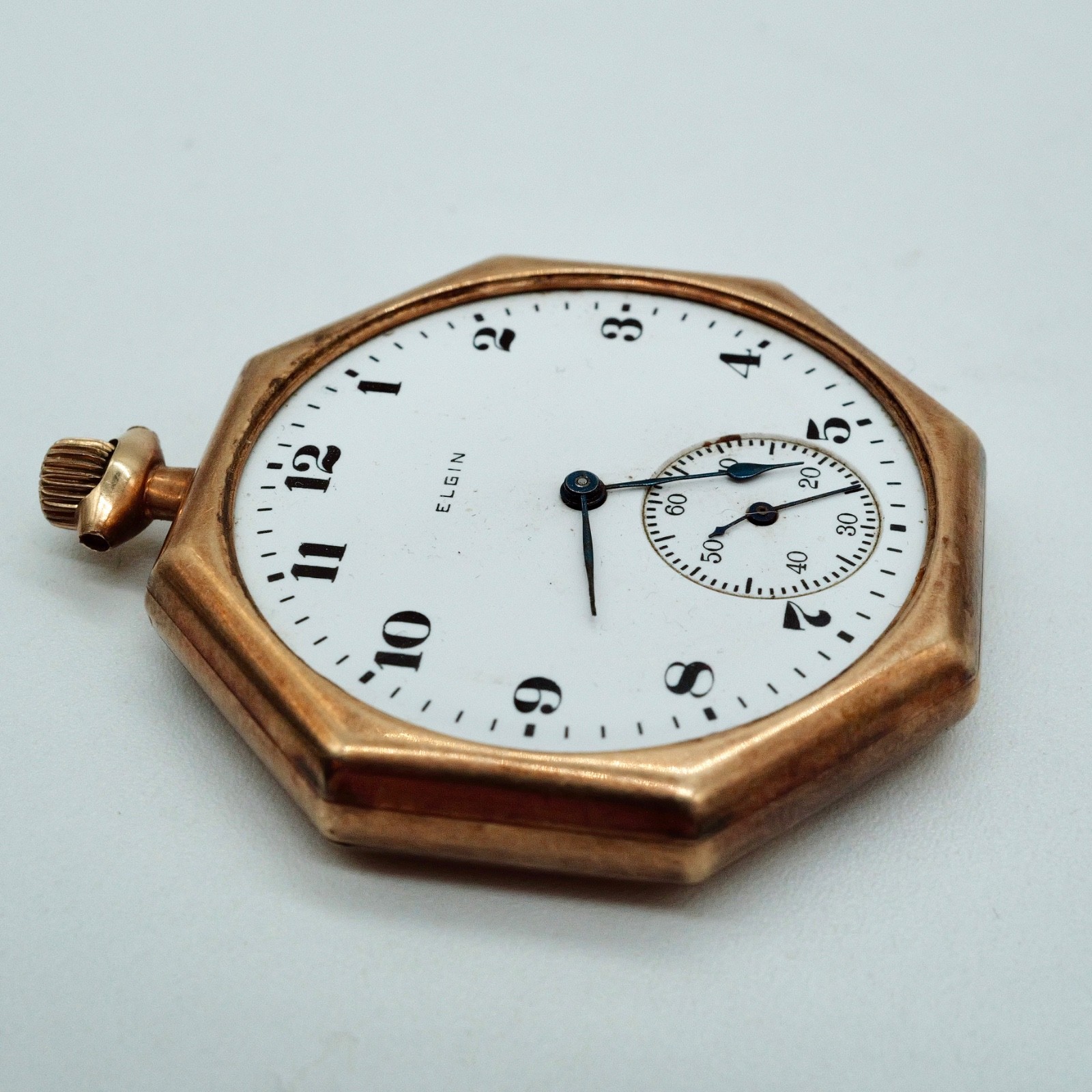 Vintage Elgin Solid 14K Octagonal Pocket Watch ci… - image 9