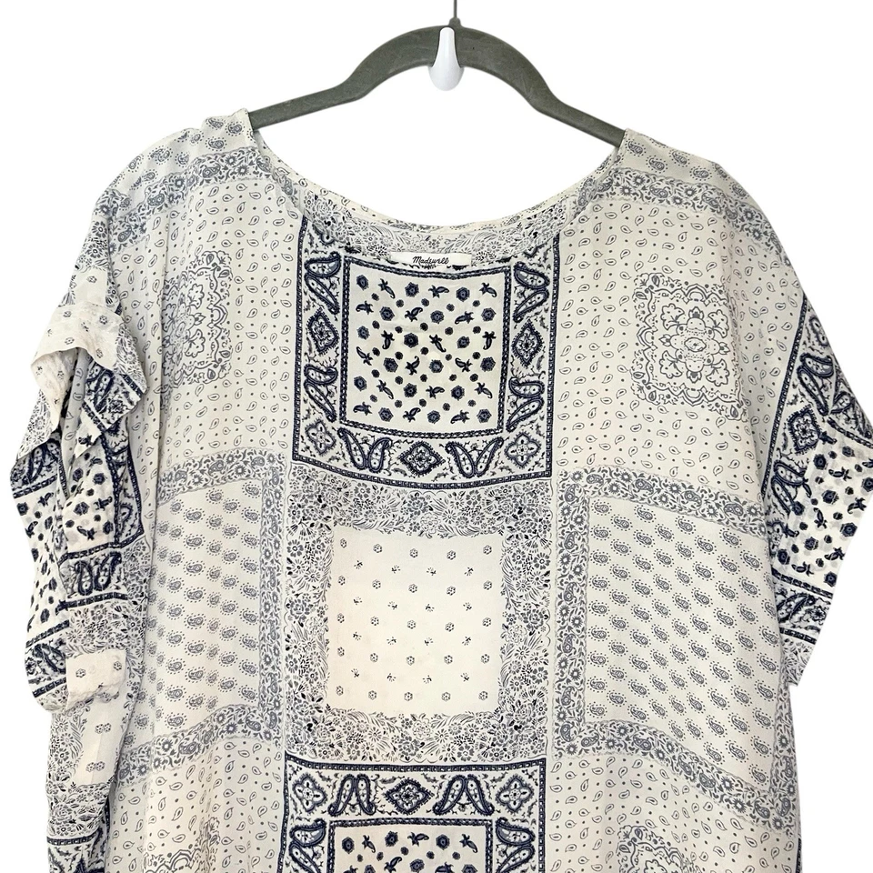 Madewell Women's Kyoto 100% Silk Paisley Tee Shirt Bandana Print Blue Boxy L - Image 3 of 4