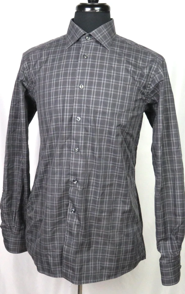 Camisa de vestir ETON contemporánea gris a cuadros con botones para hombre 42 (16 1/2) grande Foto 3 de 4