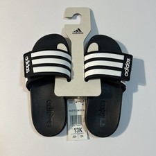 Adidas Adilette Comfort Kids Adjustable Slides - Black/White size 13K New WT