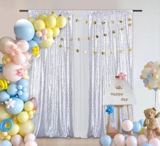 Silver Sequin Backdrop Curtains 2 Panels Glitter Photo Backgrounds Set