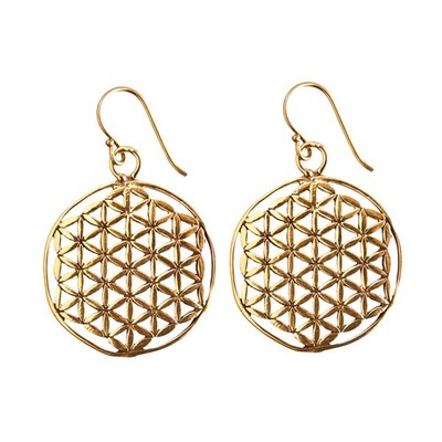 81stgeneration Gold Earrings Brass Disc Hexagon Seed of Life Sacred Geometry