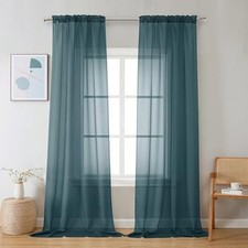 Sheer Curtains 90 inches Long 2 Panels, 42"W x 90"L Pack of 2 Stone Blue
