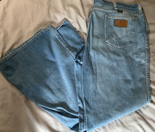 Vintage 70s maverick bell bottom jeans faded denim flare wide leg hippie 38 x 27