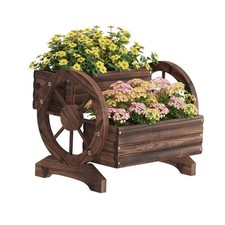 Wooden Wagon Planter Flower Cart Farm Stand Garden Decor Planter for Carbonized