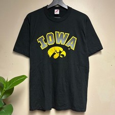 Vintage 90s Jerzees Iowa Hawkeyes T Shirt Mens Small Black Made in USA Graphic