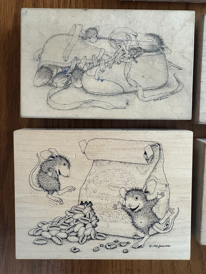 Vintage House Mouse Wood Rubber Stamp Lot of 5 Stampa Rosa 1997, 1998 - Image 2 of 4