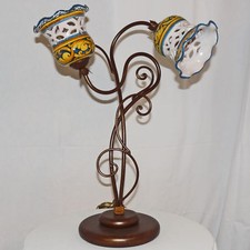 LUME 2 LUCI CERAMICA DECORATA RUSTICO COUNTRY ART.233 FERRO BATTUTO FORGIATO