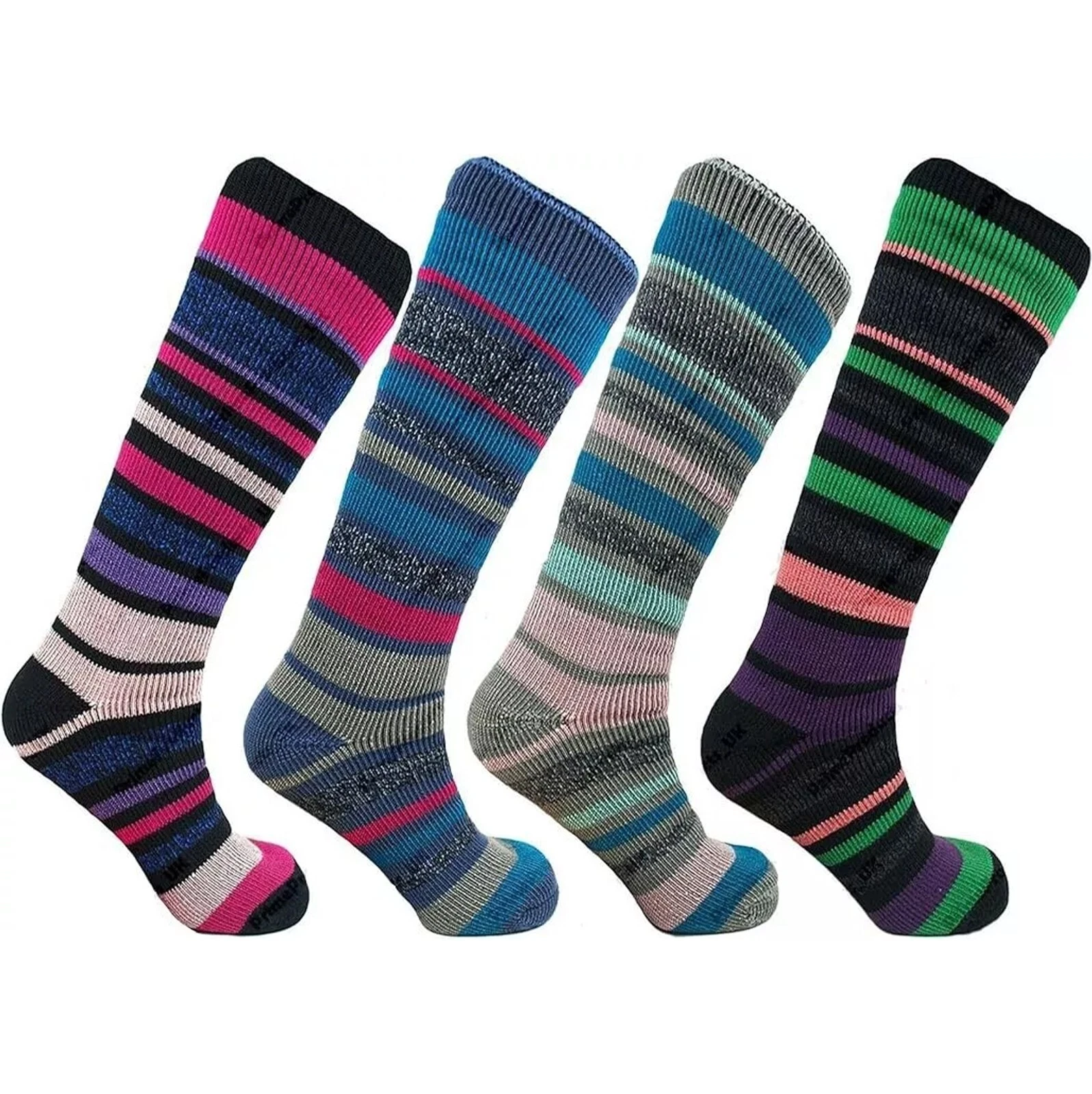 Adult Ladies Heat Machine Thermal Long Stripe Warm Socks Slipper 3 Pair Assorted