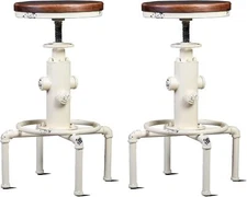 Antique Vintage Industrial Barstool Solid Wood Water Pipe Fire Hydrant Design