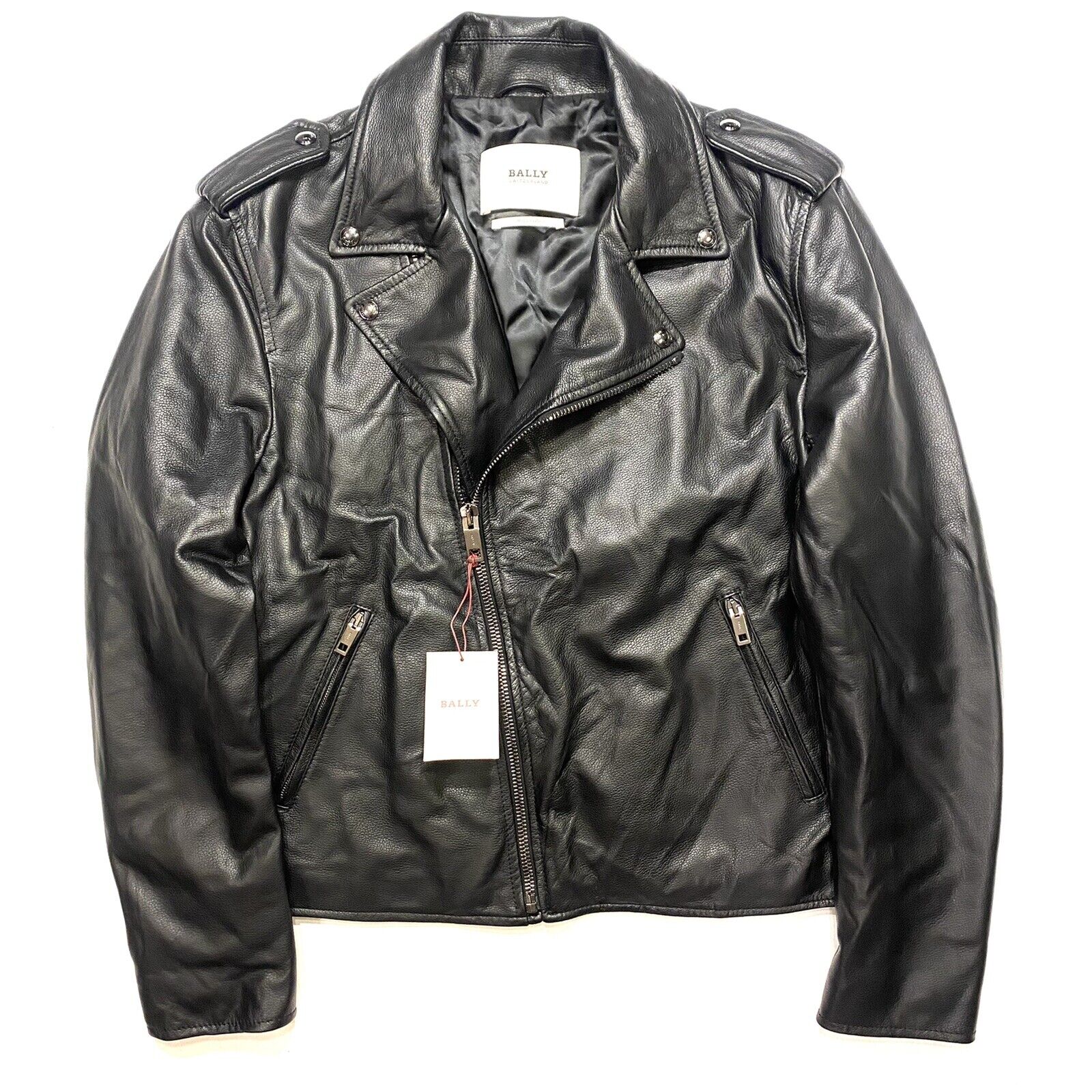 BALLY Mens Nappa Lamb Leather Zip Biker Jacket Black (MSRP $1,995) | eBay