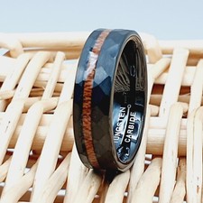 Wood Inlay Tungsten Wedding Band Hammered Black Tungsten Ring for Women
