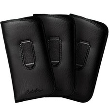 Calabria Unisex Full Slip Soft Eyeglass Case 3 PACK BLACK PU Leather Felt Lined