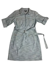 SHARAGANO Light Blue Denim short sleeve knee length stretchy dress belt 12
