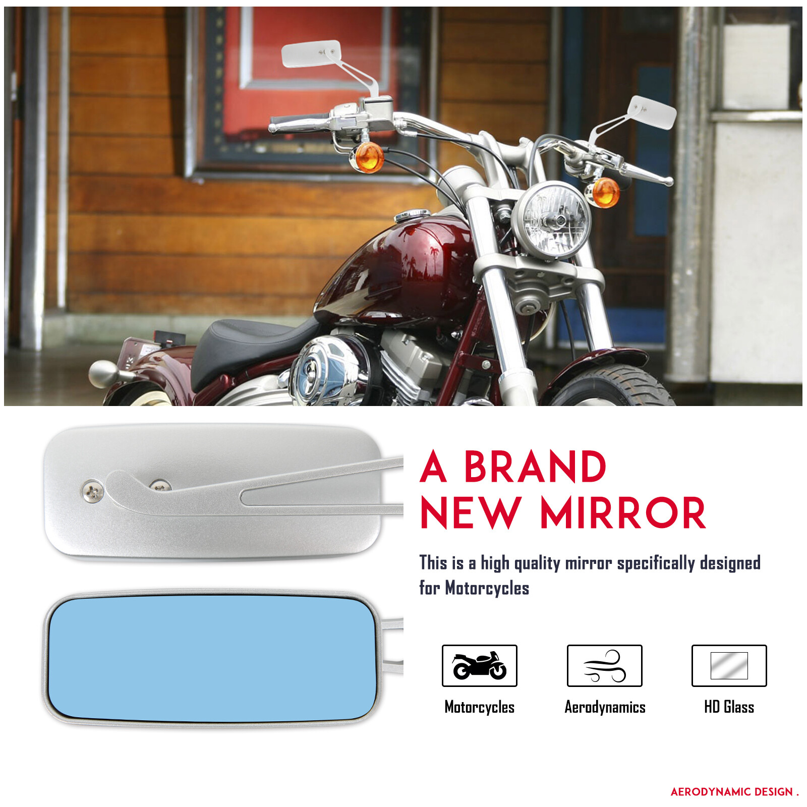Rectangle Black Side Mirrors For Harley Davidson Sportster XL 1200 – 5-1/4" X 1-5/8"