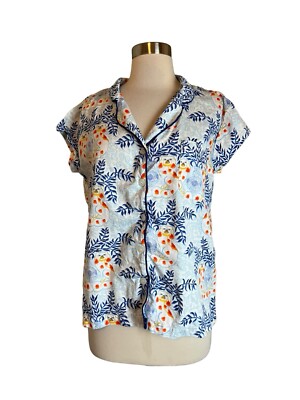 Jayes Studio Pajama Shirt S Staffies Short Sleeve Cotton Satin Chinoiserie Dogs
