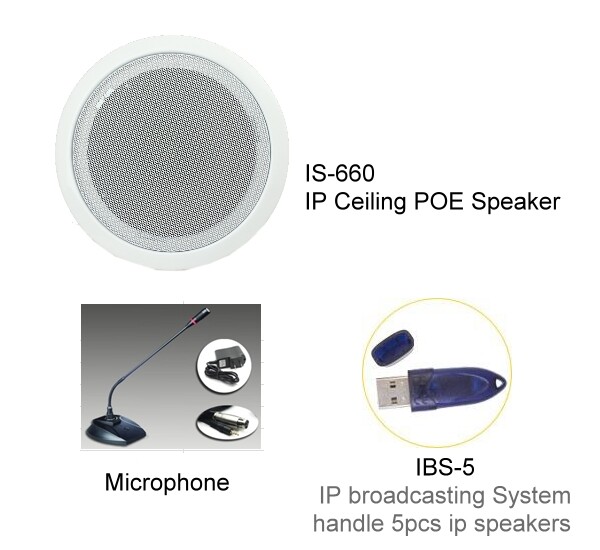 PORTech IS-660 IP Ceiling POE Speaker,IBS-5(IP broadcasting  system),Microphone