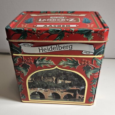 Vtg Christmas Musical Cookie Tin Box Plays Rudolf Red Nosed Reindeer Lambertz