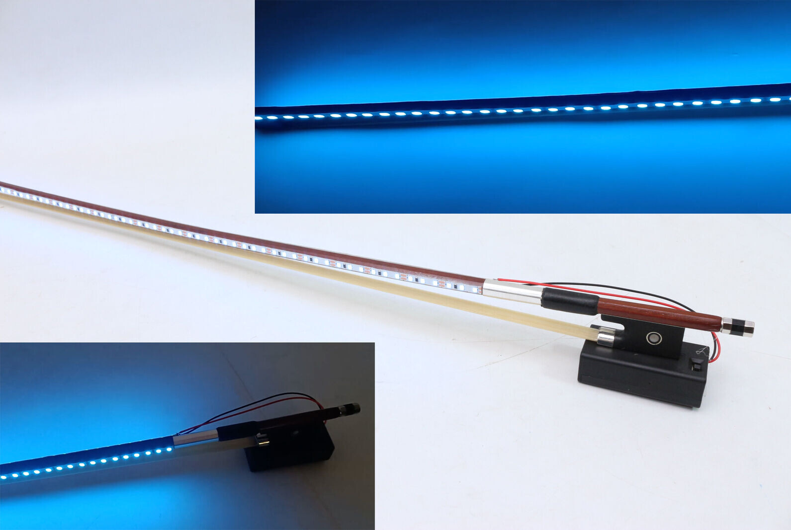 Arco de violín de luz LED azul 4/4 tamaño completo madera de Brasil arco de violín rana ébano