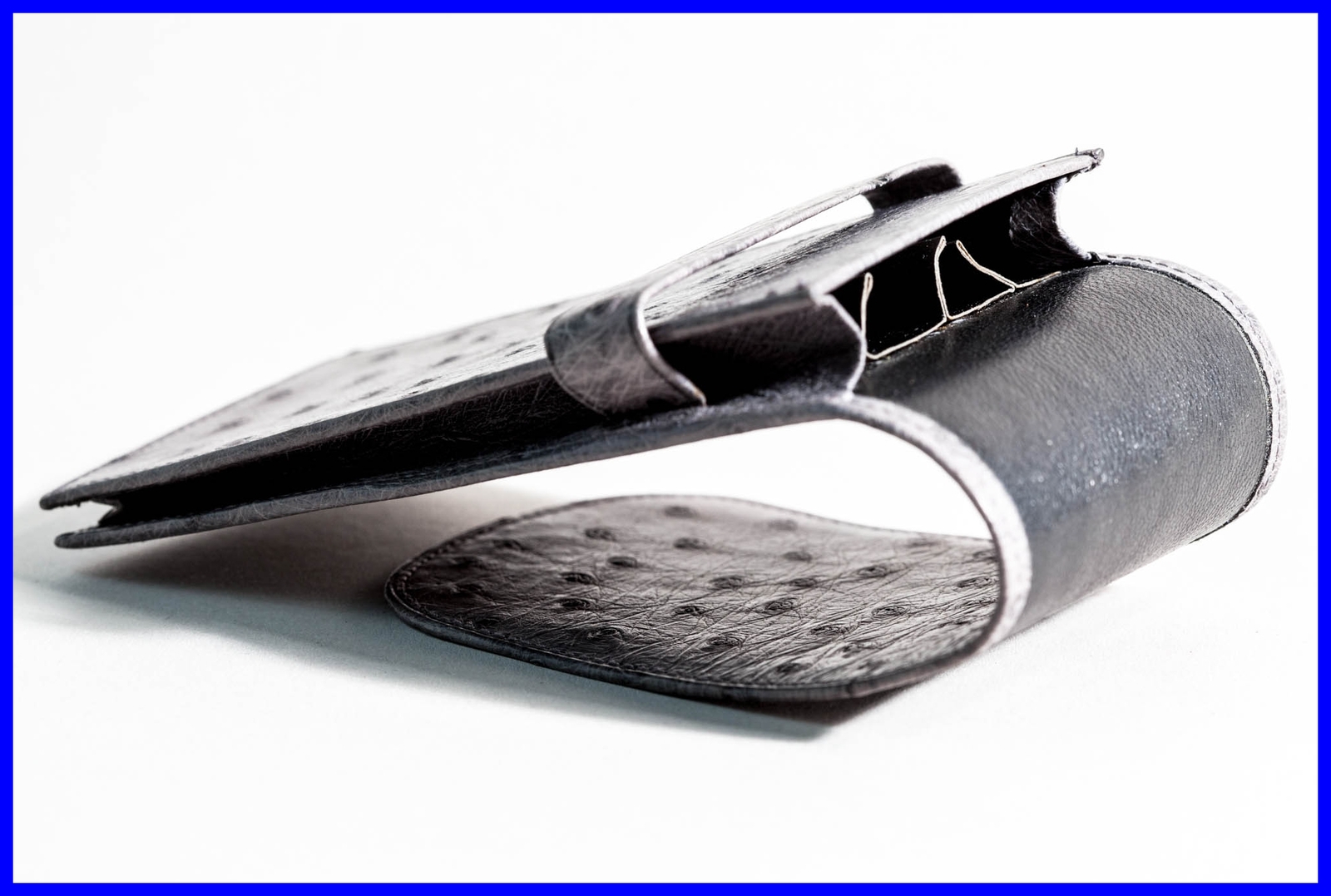 1980er J. Gris Avestruz Cuero/Estuche para 4 Relleno / Bolsa / Nuevo / Gran