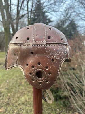 Vintage Adult Antique Leather football Old Tie Suspension Helmet Gold Smith  43T