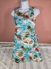 Vintage Kole Kole Girls Red Hibiscus Island Hawaiian USA Made Faux Wrap Dress 14