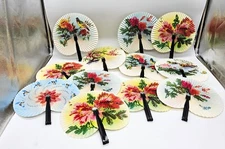 Hand Fans Traveling Original Box of 12 Nature Flower Bird Asian Designs A