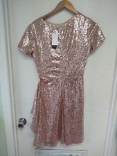 ROSE GOLD SEQUINED DRESS. Short sleeve. Knee length size 14 NWT          W1
