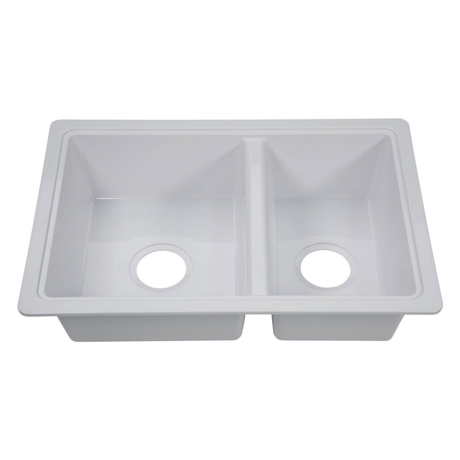 Lippert Plastic White Drop-In Rectangular Double Bowl Kitchen Sink 25