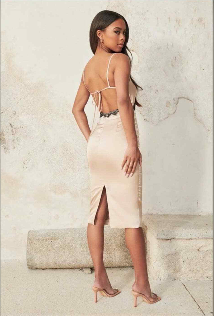 NEW LAVISH ALICE Champagne CONTRAST LACE Satin MIDI Slip DRESS US 4 (fits a  2) | eBay