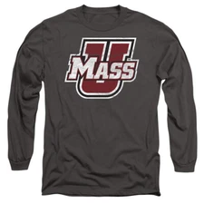 Massachusetts Adult Long Sleeve T-Shirt Distressed Logo, Charcoal, S-3XL
