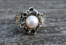 Vintage Vermeiled Sterling Silver  7.5mm Pearl Ring - Size 5.75