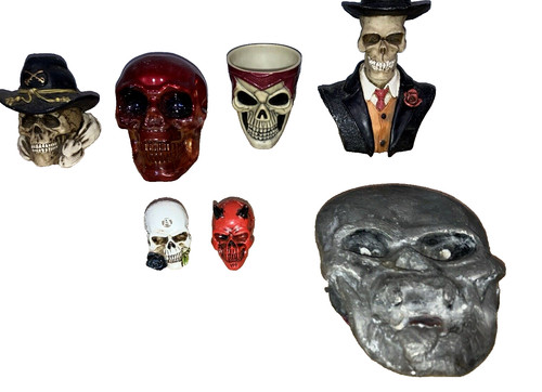 Skull Skeleton Lot Shot Glass Figurine Belt Buckle Devil Soldier Death Halloween
